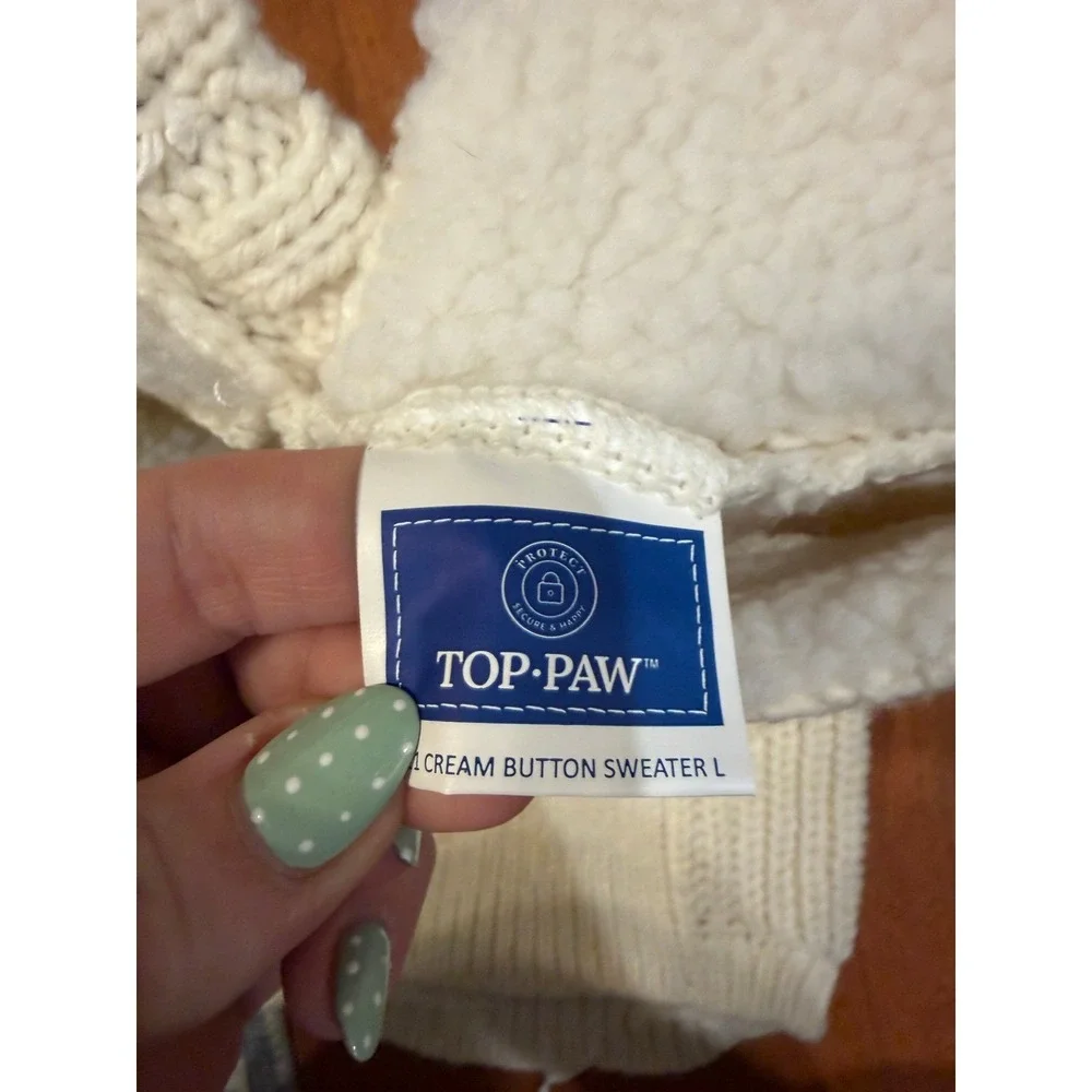 Top Paw Cream Button Cable Knit Sherpa Lined Dog Sweater Large 5313039